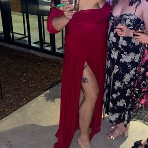 Fashion nova off the shoulder slit red dress